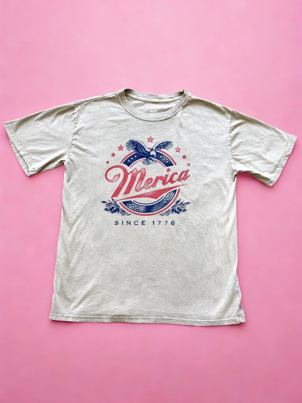 'Merica Graphic Tee - Tan with Red & Navy Print